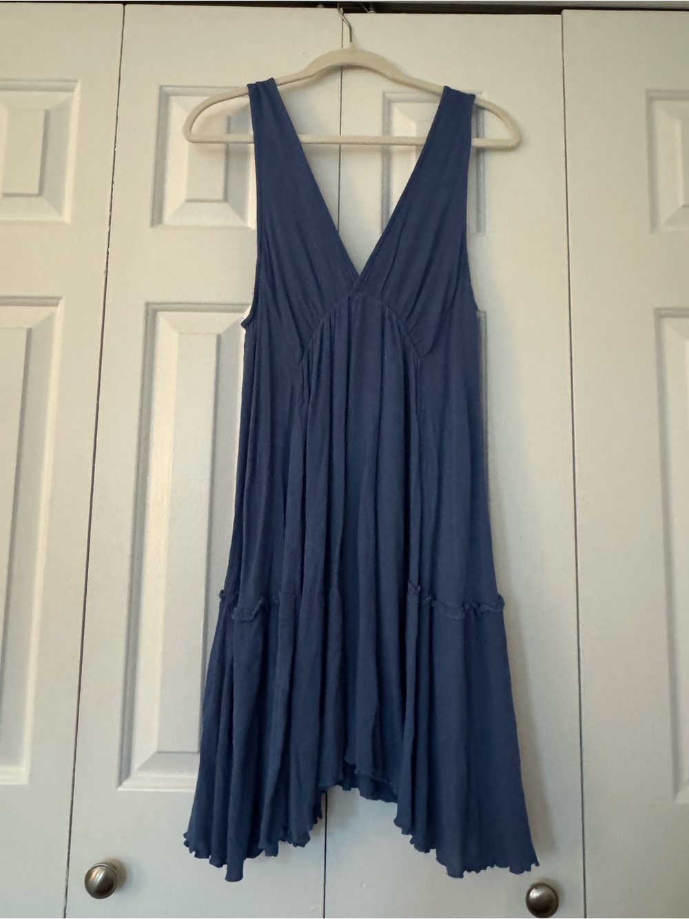 mahina Indigo Sleeveless V-Neck Flowing Mini Dress